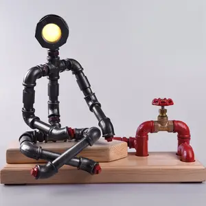 6.25-6 Iron retro style creative industrial robot company front decorative LED lamp Pipes