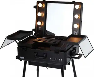 Caixa portátil de alumínio para cadeira, caixa preta e maylan para maquiagem, com suporte para estúdio profissional