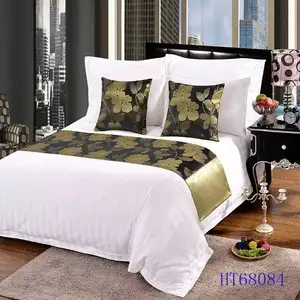 Suporte amostras cama de linho para hotéis poly jacquard hotel runner/lenço de cama de luxo