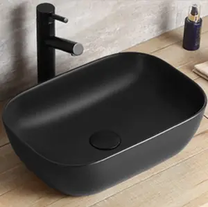 Lavabo cerâmico para banheiro, lavatório para banheiro preto fosco