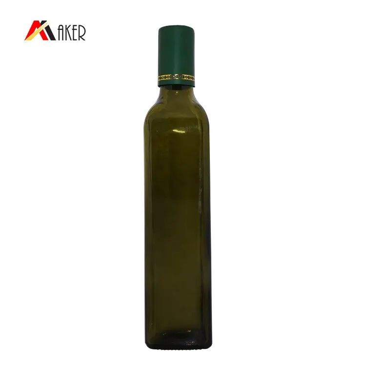 Garrafa de vidro verde escuro para azeite de oliva, venda quente multifuncional personalizada de 500ml em formato quadrado