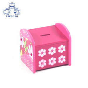 Cute Wooden Saving Money Box Piggy Bank Flowers Patterns Kids Gift Educational Toy