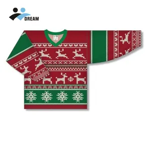 Maillot de hockey sur glace pour hommes, de haute qualité, personnalisé, pour les équipes de noël