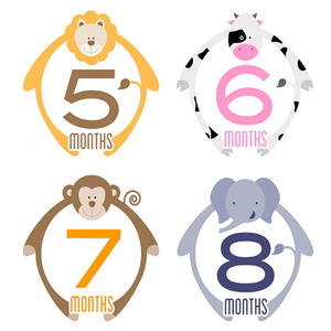 Pegatinas de hito mensual para bebé-diseño Simple de animales lindos para niña y niño-de 1 a 12 meses-pegatinas de hito-mono Elep - Product Image 1