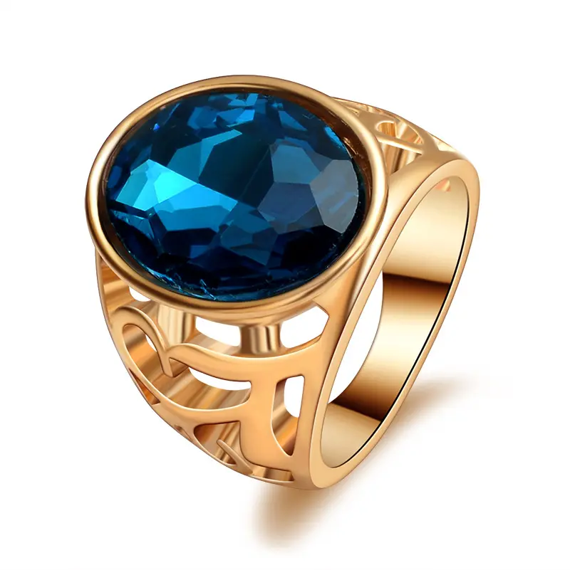 Высококачественное модное позолоченное кольцо с голубым камнем и австрийским хрусталем для мужчин и женщин ювелирные изделия для вечеринки обручальное кольцо унисекс