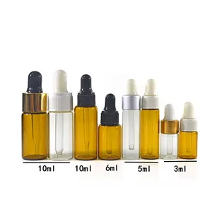 small 2ml 3ml 5 ml 10ml clear amber brown small sample trial dram glass dropper bottle vials