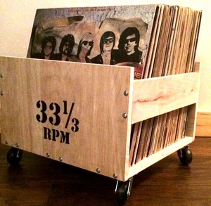 YG Craft Solid wood vinyl record holder/ wooden vinyl record crate with wheels
