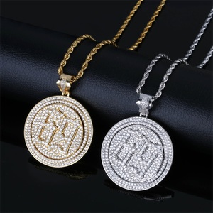 Collier pendentif de <span class=keywords><strong>rappeur</strong></span> avec disque rotatif en zircone <span class=keywords><strong>69</strong></span>, bijoux HipHop DY - Product Image 4