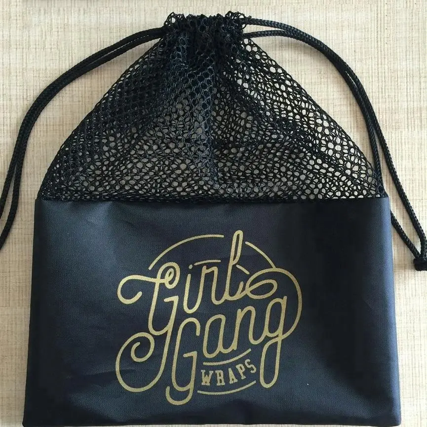 2023 Customized Mesh Swimsuit Packaging Bag Custom wholesale black nylon mesh bags drawstring bags for shoes