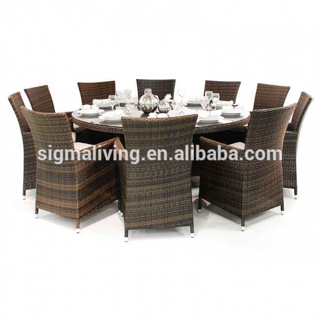 Outdoor furniture restaurant modern chairs 10 seaters round wicker dining table sets