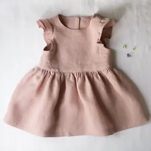 New dresses linen vintage retro baby girl natural kids clothes casual dress