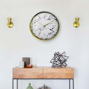 Orologio <span class=keywords><strong>da</strong></span> <span class=keywords><strong>parete</strong></span> in marmo bianco metallo moderno moderno personalizzato moderno con cornice in alluminio <span class=keywords><strong>da</strong></span> 14 pollici - Product Image 6