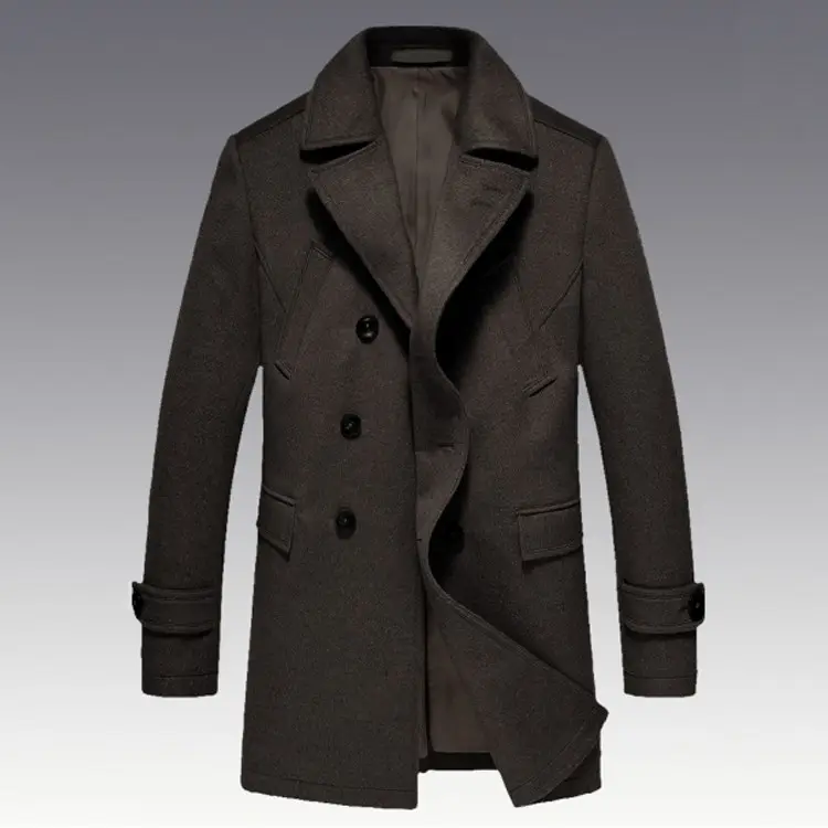 Zarif yün İngiliz tarzı uzun ceket takım elbise erkekler % 60% yün 40% naylon kış trençkot
