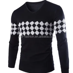 नवीनतम डिजाइन वि गर्दन के लिए फैंसी jacquard पैटर्न मॉडल स्वेटर पुरुषों