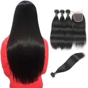 Mèches brésiliennes vierges non traités, cheveux naturels et bon marché, pour femmes, échantillon gratuit, tissage, prix de gros, 3 lots