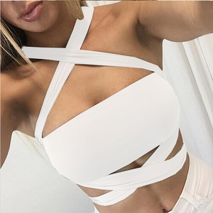 Estate delle donne Sexy Croce Cami Carro Armato Cut-Out Dalla Fasciatura del Halter Bustier Crop Top - Product Image 6