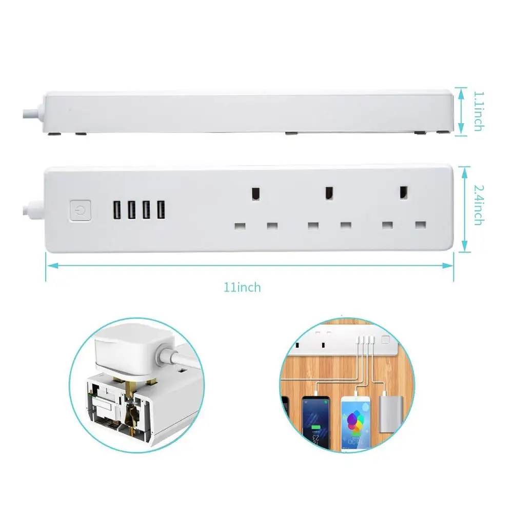 SESOO UK Standard 3AC-Steckdosen Steckdose 4USB Wifi Smart Power Ladeans chlüsse Verlängerung steckdose