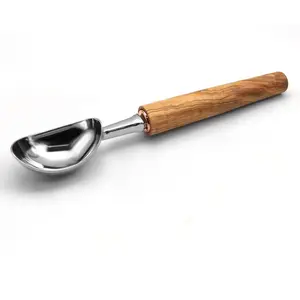 Высокое качество цинковый сплав Нескользящая деревянная ручка ложка для мороженого