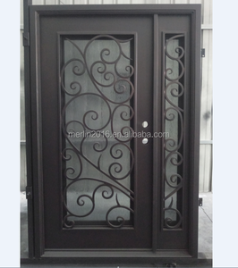 <span class=keywords><strong>Merlin</strong></span> extérieure en <span class=keywords><strong>fer</strong></span> forgé porte simple avec éclairage latéral - Product Image 1