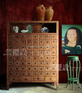 Mobile Antico Cinese con Molti Cassetti, Armadietto per Medicinali in Legno Invecchiato - Product Image 3