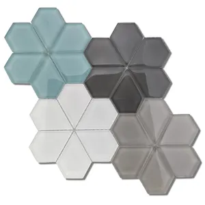 Mosaici in vetro a forma di fiore con taglio a getto d'acqua con bordo smussato bianco grigio alla moda