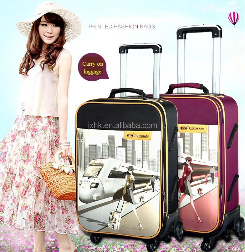 Pu Leather Printing Luggage Airplane Wheels Travel Suitcase Lightweight Trolley Luggage Garment Bags