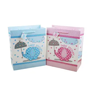大象设计粉红色和蓝色婴儿淋浴喜欢生日派对的纸礼品袋