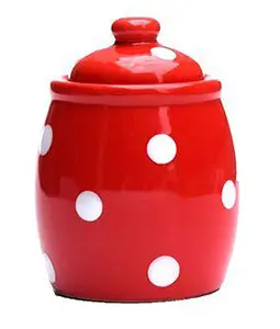 Colorful Polka Dot Ceramic Storage Jar Condiment Pots for Kitchen