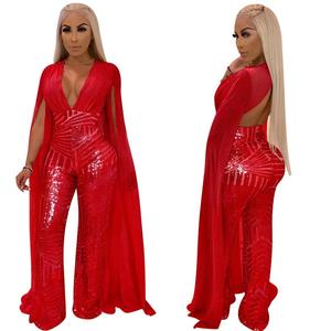 Del Manicotto spaccato Sexy di Paillettes Più Il Formato Della Tuta Per Le Donne <span class=keywords><strong>Abbigliamento</strong></span> - Product Image 2