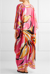 2017 Recién llegado de floral vestidos de tres cuartos de <span class=keywords><strong>la</strong></span> manga v-cuello vestido caftán - Product Image 2