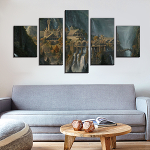 Moderno a 5 pannelli in tela da parete arte antico castello cascata paesaggio stampe a spruzzo decorazioni per la casa all'ingrosso Cuadros murale - Product Image 5