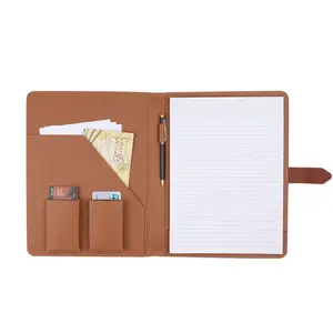 新设计组合商务笔记本封面棕色彩色笔记本支架pu皮文件夹A4 Padfolio