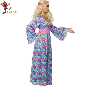 Flor impreso 60 s 70 s Disco Retro largas chicas <span class=keywords><strong>Hippie</strong></span> vestido de Halloween del traje de Cosplay - Product Image 3