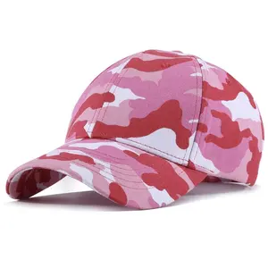 Ready to ship แฟชั่น custom ฝ้ายผู้หญิงสีชมพู camo หมวกขายส่งสีแดง camo หมวกเบสบอลหมวก