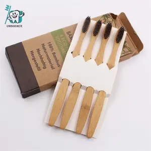 2024 6 Pack Box Charcoal Bristles Bamboo Wood Handle Toothbrush Plastic Free