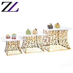 Buffet prodotti del bigné di cerimonia nuziale piedistallo cremagliera riser set 3 tier buffet oro ceramica antipasto foglia dessert display del vassoio del basamento - Product Image 1