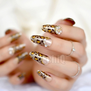 3D larga ronda Leopardo de Oro francés falso <span class=keywords><strong>uñas</strong></span> marrón de oro de diamantes de imitación de brillo de <span class=keywords><strong>uñas</strong></span> falsas consejos sobre arte manicura bricolaje ropa de verano de las <span class=keywords><strong>uñas</strong></span> - Product Image 6