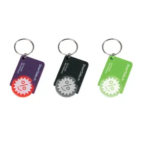 square shape logo printed colorful plastic coin holder with keychain for promotional gift