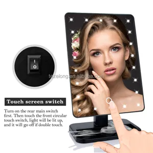 Schwarze Farbe Kosmetik spiegel Make Up 22 LEDs Einstellbarer beleuchteter Touchscreen Tragbare Vergrößerung Vanity Tabletop Lamp Cosmetic