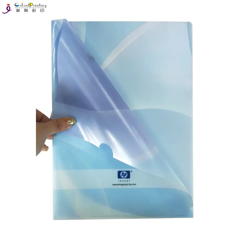 Carpeta de presentación de PVC con forma de L transparente, carpeta de presentación de impresión de diseño personalizado de PP, tamaño A4, se acepta logotipo personalizado, cartón de papel