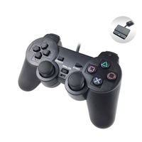 Manette de jeu analogique double à vibration noire pour PS2, contrôleur filaire