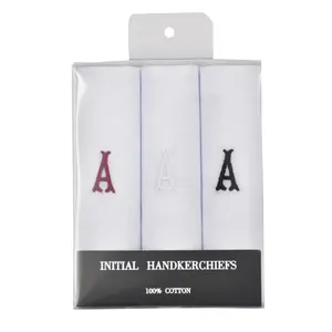 3 Pack Luxury Handkerchiefs 100% Pure Cotton Pocket Square with Gift Box Pure Cotton Initial Monogrammed Men's Handkerchiefs