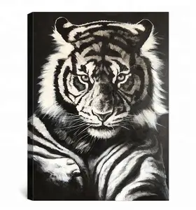 Pintura al óleo de tigre blanco y negro, hecha a mano, para decoración del hogar, 100%