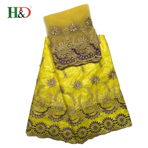 H & D Chaude 5 Cour Feitex Couleur De Bazin Riche Tissu 2 Cour Africaine Guipure Dentelle Tissu Pour la Vente En Gros - Product Image 1