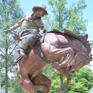 Statua di bronzo fonderia running horse decorazione esterna cowboy statua per il giardino