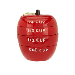 红苹果形状环保陶瓷量杯套装