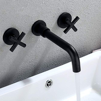 Mitigeur mural noir mat en laiton à 3 trous, design moderne de qualité commerciale, avec cartouche céramique, anti-corrosion, pour lavabo