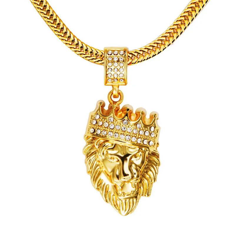 Cool HipHop Gold Lion Head Charm Pendant Necklace For Men