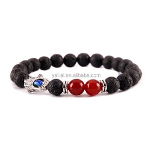 Gros pierre de lave bracelet de Coloré D'énergie De Yoga Main de Fatima Evil Eye Bracelet - Product Image 5