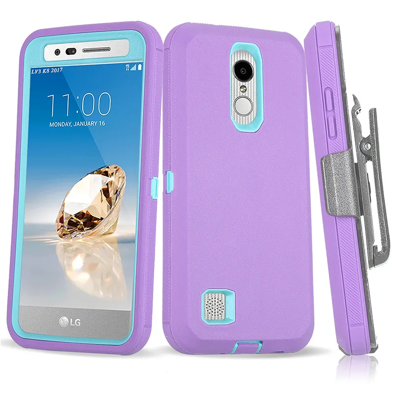 TPU+PC 3IN1 Combo Cell Phone Heavy Duty Cover Holster Shockproof Case for LG Aristo LV3/K8 2017/Aristo2 LV3 2018